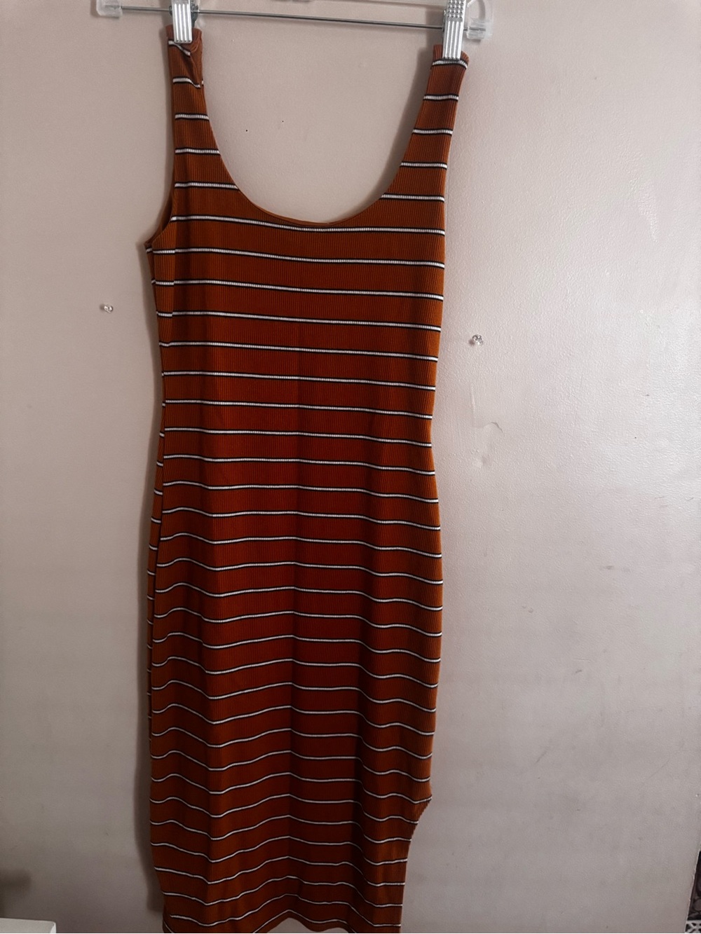 Charlotte Russe Rust-Orange Striped Scoop Neck Midi Dress